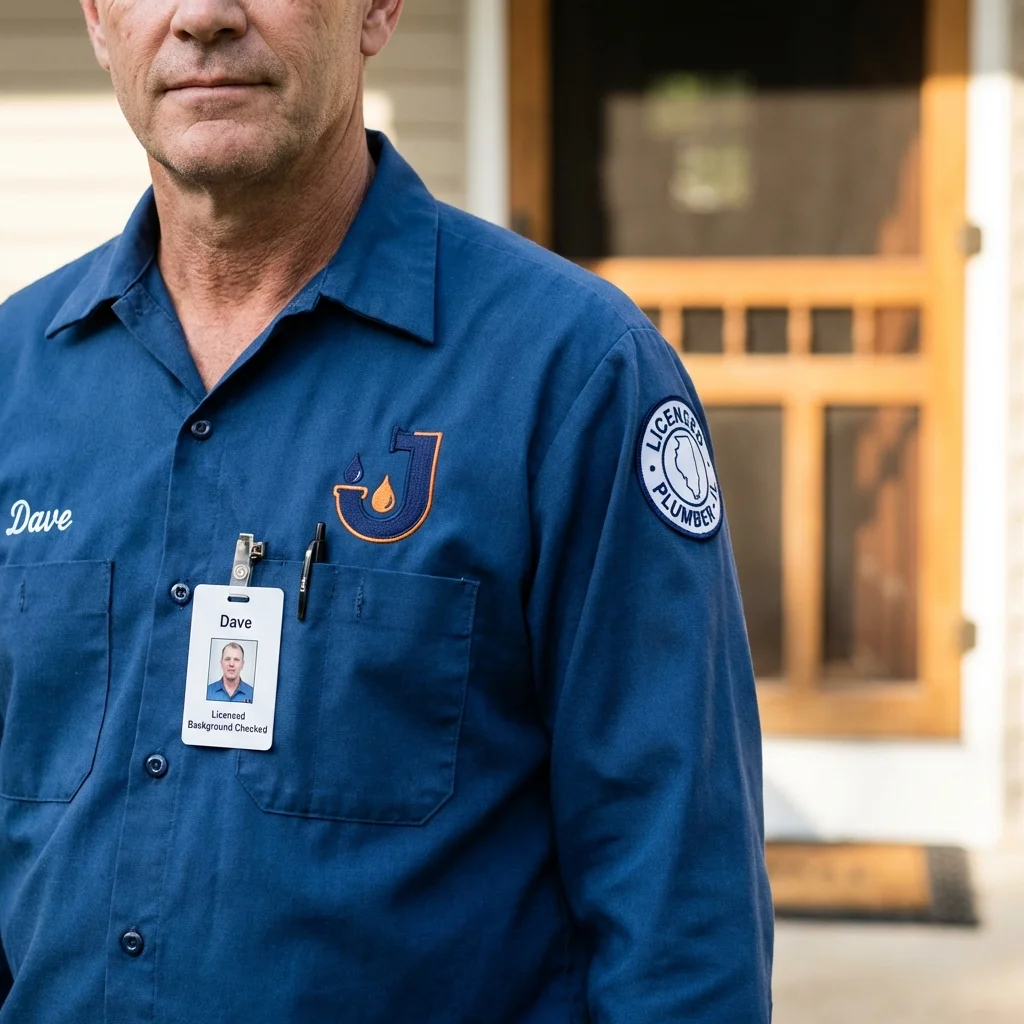 Licensed plumber showing ID badge in Big Stone Gap, VA