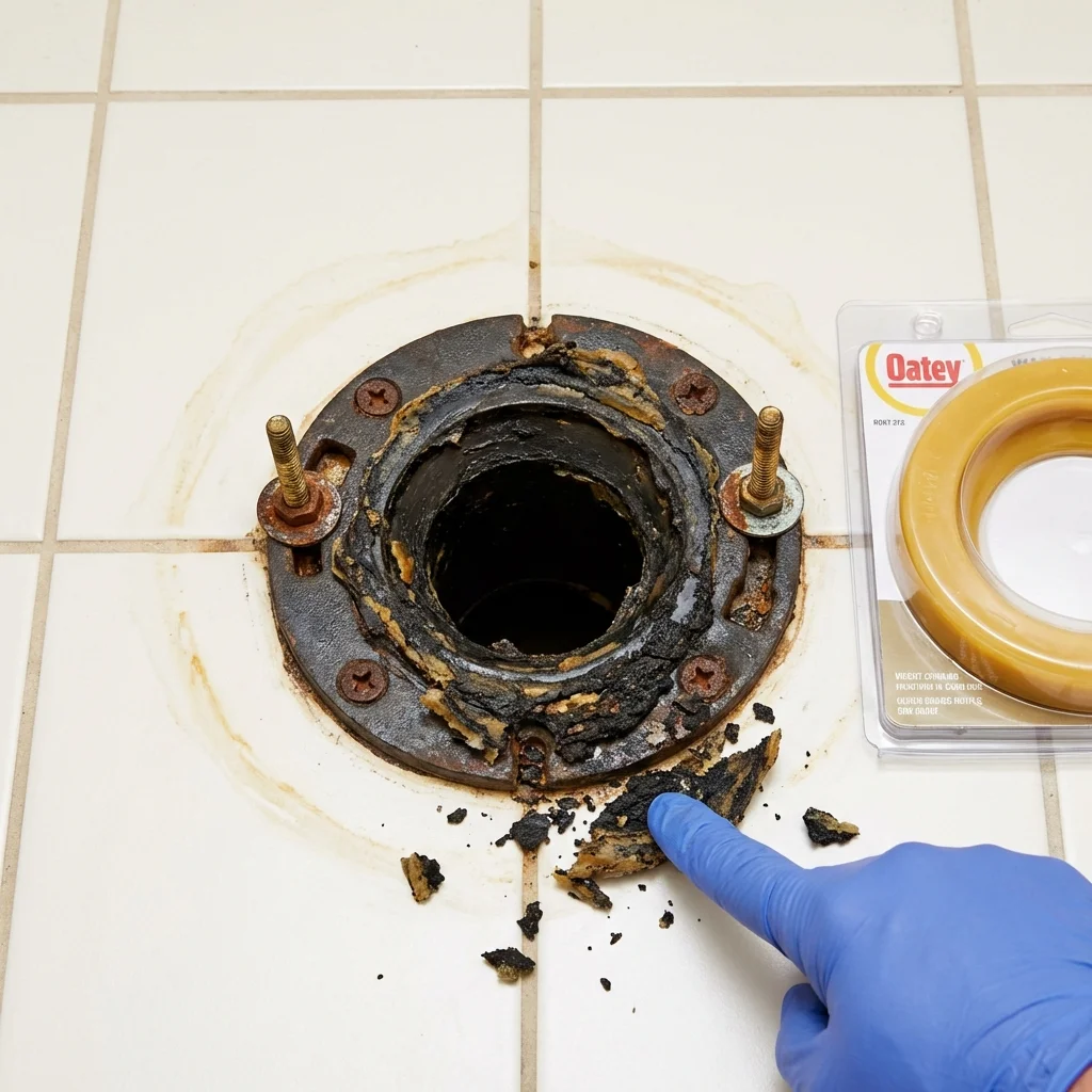 Failed wax ring showing water seepage at the base of a toilet in a Big Stone Gap, VA home