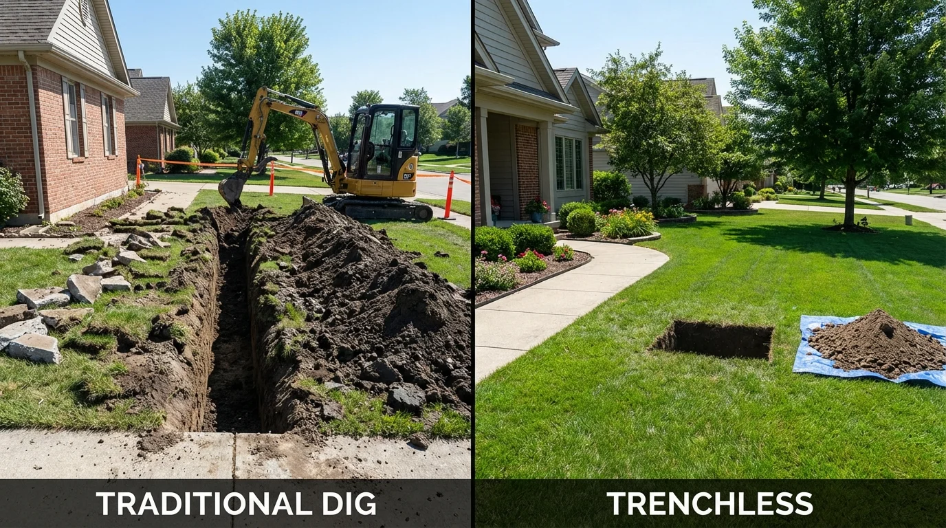 Trenchless sewer repair with minimal yard damage versus traditional excavation in Big Stone Gap, VA